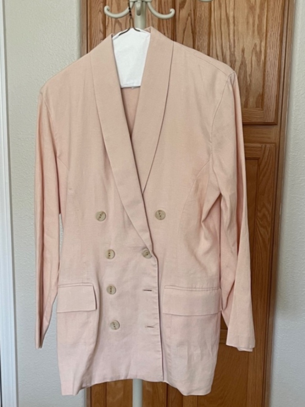 Vintage Linen Pale Peach Double Breasted Blazer Size 10